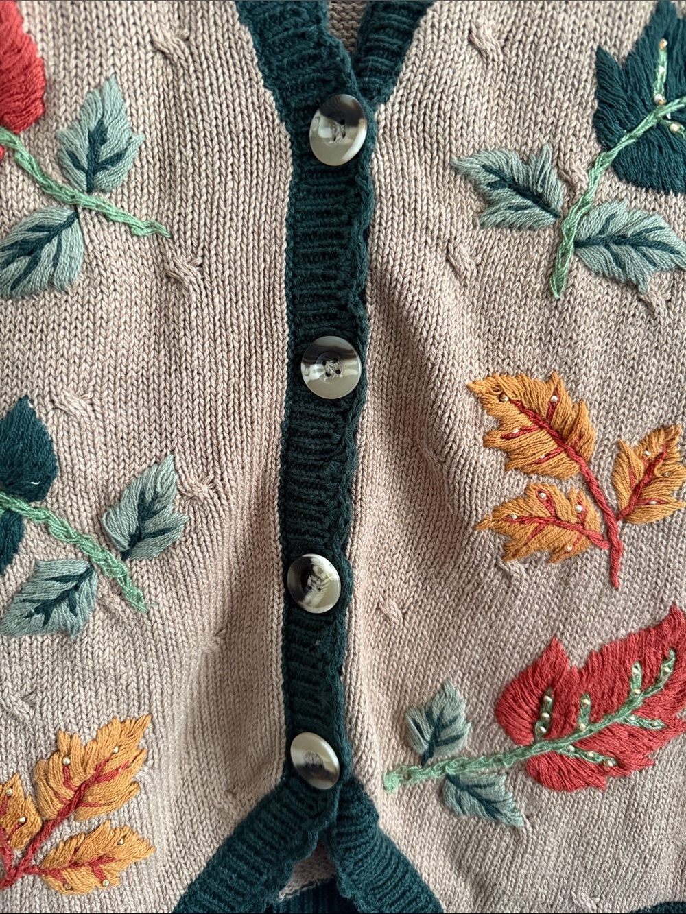 TEDDI Embroidered Floral Leaf Button Front Sweater Vest – Large - Picture 3 of 6